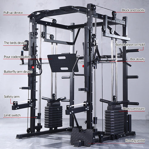 Model SDJ-048 functional trainer smith machine power rack 150kg combined weight stack ( 2*75kg stacks) included + pin loaded hooks GYM