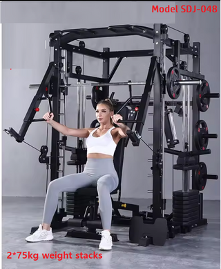Model SDJ-048 functional trainer smith machine power rack 150kg combined weight stack ( 2*75kg stacks) included + pin loaded hooks GYM