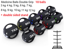 Load image into Gallery viewer, New 10 * Double Grip Medicine Ball Complete Set 3kg to 12kg with black stand  Gym