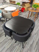 Load image into Gallery viewer, MODERN space saver BLACK square wooden Dining Table &amp; 4 fabric Chairs Set