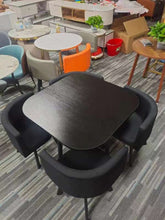 Load image into Gallery viewer, MODERN space saver BLACK square wooden Dining Table &amp; 4 fabric Chairs Set