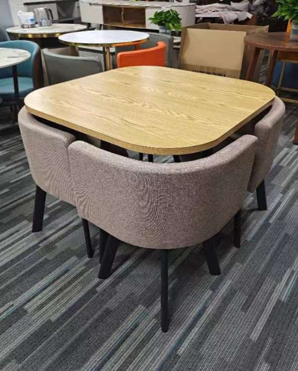 NEW MODERN space saver 4 fabric beige chairs & light brown wooden tabl – back4more