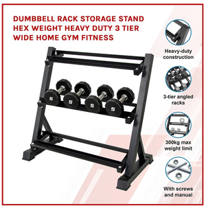 Horizontal dumbbell Rack/storage Stand Hex Weight Heavy Duty 3 Tier Wide Home Gym Fitness