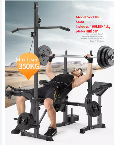 Brand new Weight Bench Press Multi-Station Fitness Gym Equipment includes( 45kg) weight plates & barbell