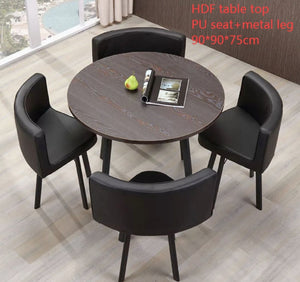 NEW MODERN space saver 4 PU leather black chairs & Dark brown wooden table top Dining Table / 5 pcs set