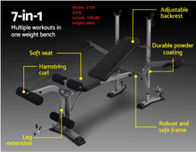 Load image into Gallery viewer, Weight Bench Press Multi-Station Fitness 7in1 Gym Equipment includes 100LBS ( 45kg) &amp; barbell