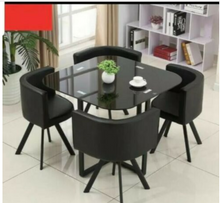 Load image into Gallery viewer, NEW MODERN space saver collection Glass or wooden Dining Table &amp; 4 Chairs Set fabric or leather chairs