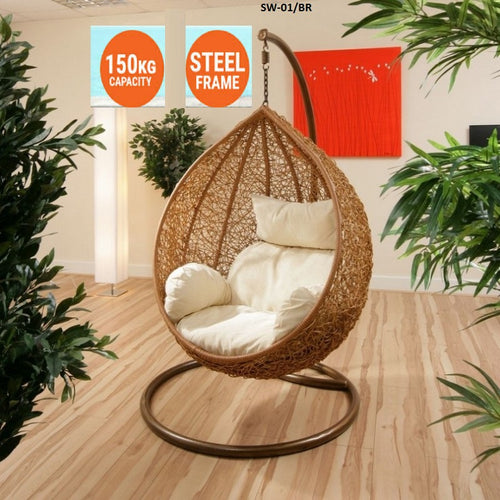 Brown & creamy HANGING SWING  CUSHION  EGG CHAIR outdoor swing