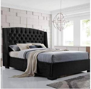 Model S164-Black KING SIZE BUTTONED VELVET fabric BED FRAME