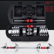 Load image into Gallery viewer, brand new metal weight plate set barbell  dumbbell bars &amp; carry case 15kg sets upto 50kg sets gym sets GYM