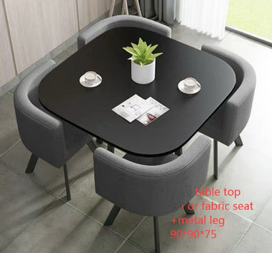 NEW MODERN space saver 4 charcoal grey fabric chairs & black wooden table top Dining Table / 5 pcs set