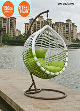 Load image into Gallery viewer, GREEN &amp; WHITE HANGING SWING  CUSHION  EGG CHAIR outdoor swing