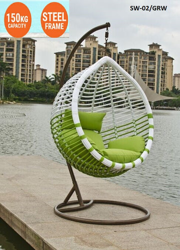 GREEN & WHITE HANGING SWING  CUSHION  EGG CHAIR outdoor swing