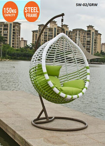 GREEN & WHITE HANGING SWING  CUSHION  EGG CHAIR outdoor swing