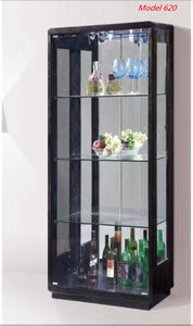 Black mirrored back Glass & wood Display Cabinet Show Case Storage wall model 620