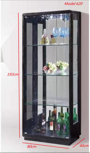 Black mirrored back Glass & wood Display Cabinet Show Case Storage wall model 620