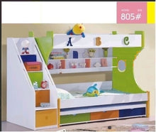 Load image into Gallery viewer, Model 805 king single MULTI COLORED BUNK BED TRUNDLE STAIRCASE DRAWERS kids Bedroom