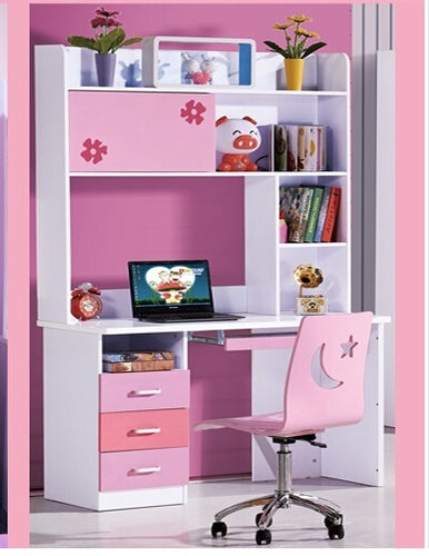 kids pink & white study desk & hutch
