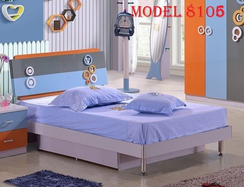 boys blue & orange single bed & storage bed