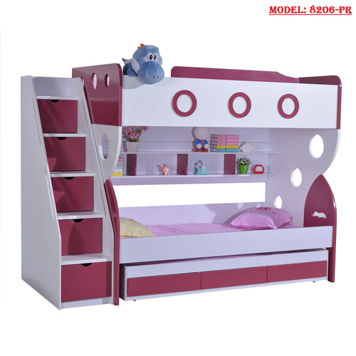 model 8206-pr  KING SINGLE PURPLE BUNK BED + TRUNDLE +STAIRCASE +DRAWERS Childrens Bedroom