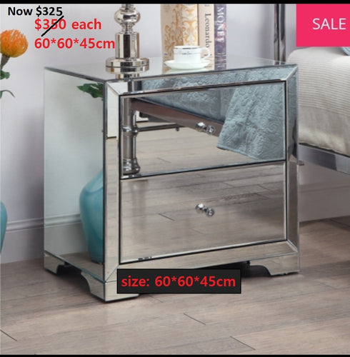 2* NEW large MIRRORED BEDSIDE TABLE 2 DRAWERS