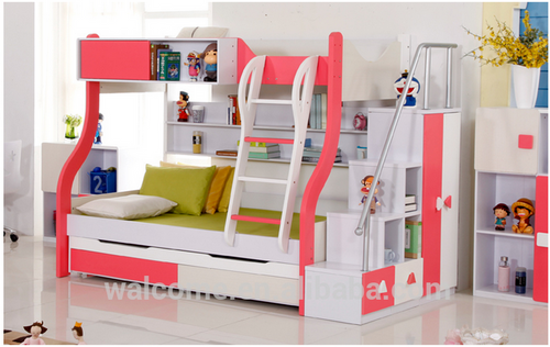 MODEL DB83  Details about  SINGLE OVER Double PINK BUNK BED + TRUNDLE +STAIRCASE +DRAWERS Childrens Bedroom