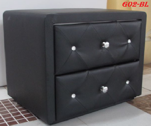 Model G02-B PU Leather Bedside Table With Drawer BLACK WITH STUDS