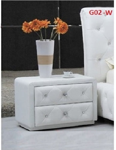 Model G02-W PU Leather Bedside Table With Drawer WHITE WITH STUDS
