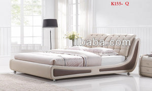 MODEL K155 ITALIAN DESIGNED BBROWN & BEIGE PU LEATHER BED FRAME