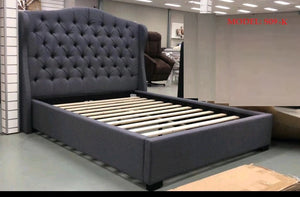 Model S09 ITALIAN DESIGNED KING OR QUEEN SIZE DARK GREY BUTTONED FABRIC BED FRAME