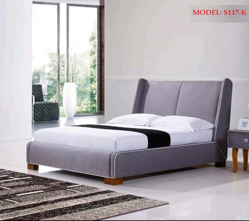 Model S117 ITALIAN DESIGNED KING OR QUEEN SIZE GREY FABRIC BED FRAME