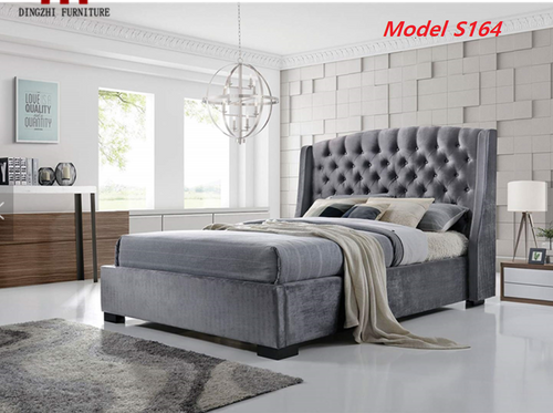 Model S164-charcoal KING OR QUEEN SIZE BUTTONED VELVET fabric BED FRAME