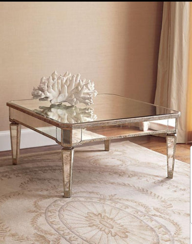 Mirrored vintage gold  Coffee Table textured glass