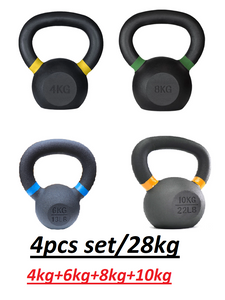 package deal 28kg set/4 pcs / Cast iron Kettle bells color coded 4kg to 10kg Powder Coating gym gear