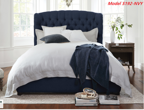 Model S192-NVY NAVY KING OR QUEEN SIZE BUTTONED VELVET FABRIC BED FRAME