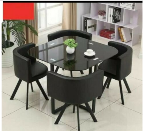 NEW MODERN space saver BLACK square Glass Dining Table & 4 Chairs Set