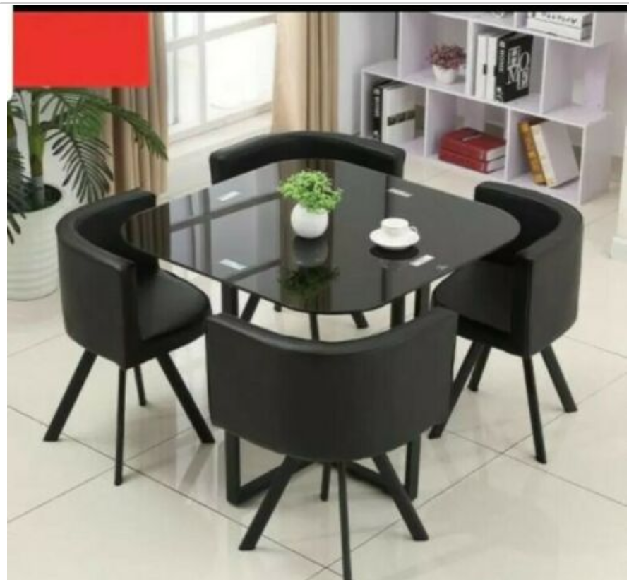NEW MODERN space saver BLACK square Glass Dining Table 4 Chairs
