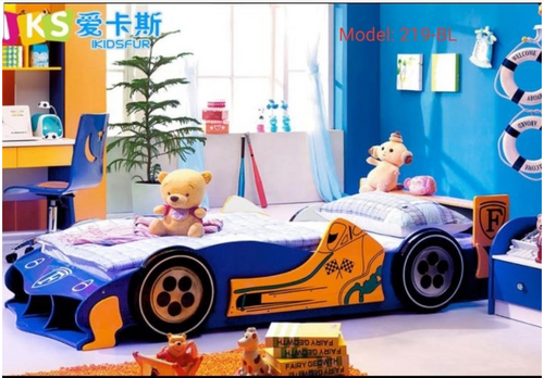 Model 219 king single boys blue racing car bed