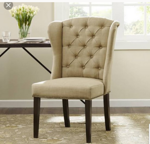 NEW MODERN FABRIC BUTTONED TUFTED DINING CHAIR FABRIC BEIGE CHAIRS