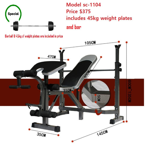 Brand new Weight Bench Press Multi-Station Fitness Gym Equipment includes( 45kg) weight plates & barbell