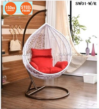 Load image into Gallery viewer, WHITE &amp; RED HANGING SWING  CUSHION  EGG CHAIR outdoor swing