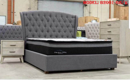 Model B2001-charcoal KING OR QUEEN SIZE BUTTONED FABRIC BED FRAME