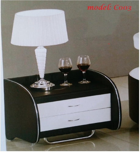 Model C003 PU Leather Bedside Table With Drawer white and black