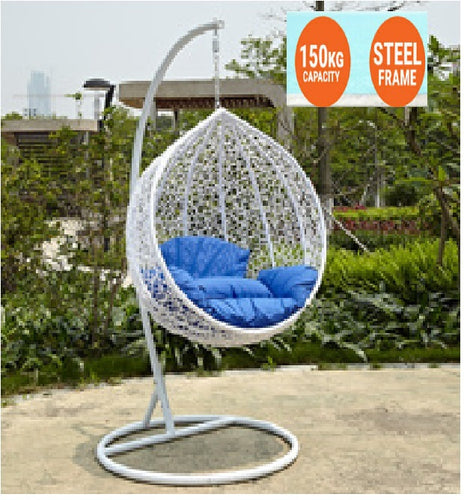 WHITE & BLUE HANGING SWING  CUSHION  EGG CHAIR outdoor swing