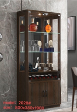Load image into Gallery viewer, Brown mirrored back Glass &amp; wood Display Cabinet Show Case Storage wall model 2028