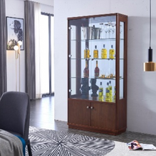 Load image into Gallery viewer, Brown mirrored back Glass &amp; wood Display Cabinet Show Case Storage wall model 683