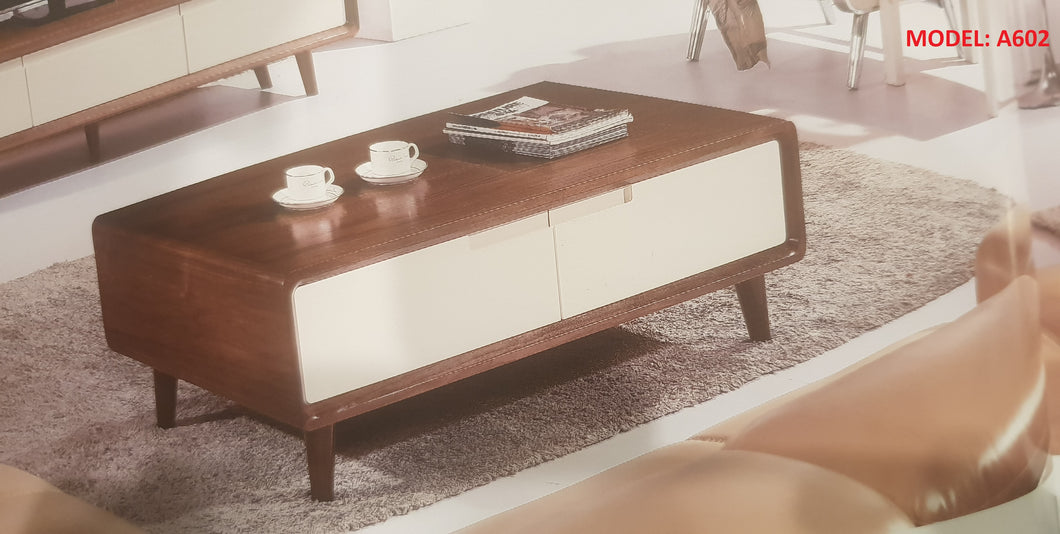 MODEL A602 BROWN & WHITE modern Coffee Table wood , GLASS drawers