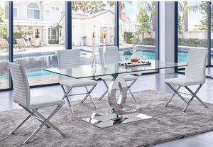Model C1 CHANELL  1.5M tempered glass top Modern Dining Table chrome base