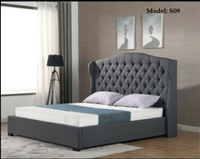 Load image into Gallery viewer, Model S09 ITALIAN DESIGNED KING OR QUEEN SIZE DARK GREY BUTTONED FABRIC BED FRAME